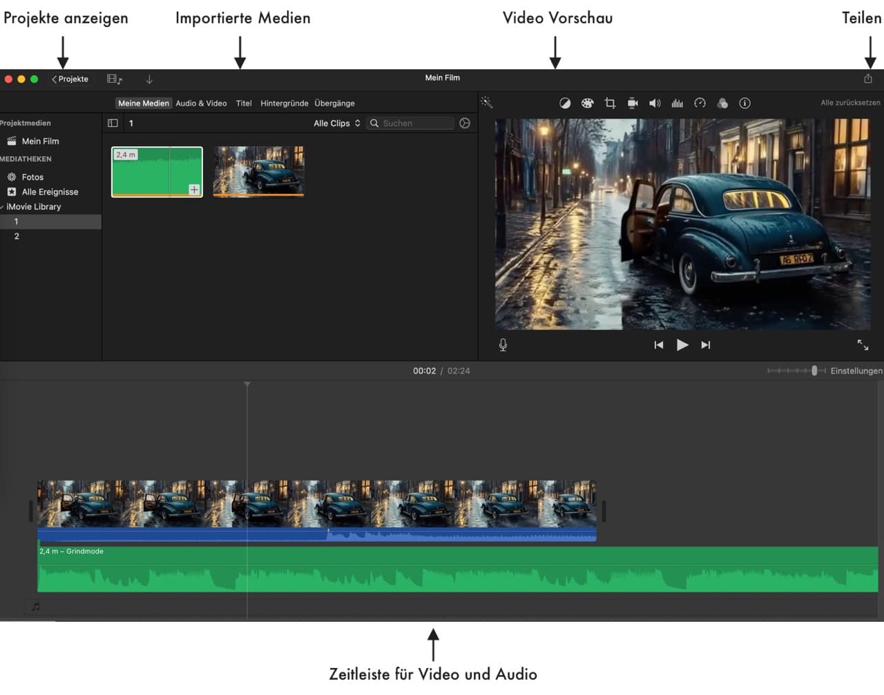 Apple iMovie Projekt Übersicht