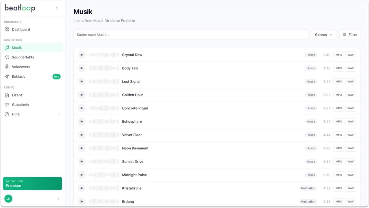beatloop Musikbibliothek mit neuem Design