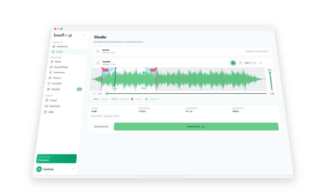 beatloop Studio: Songs direkt im Browser trimmen mit Fade-In und Fade-Out
